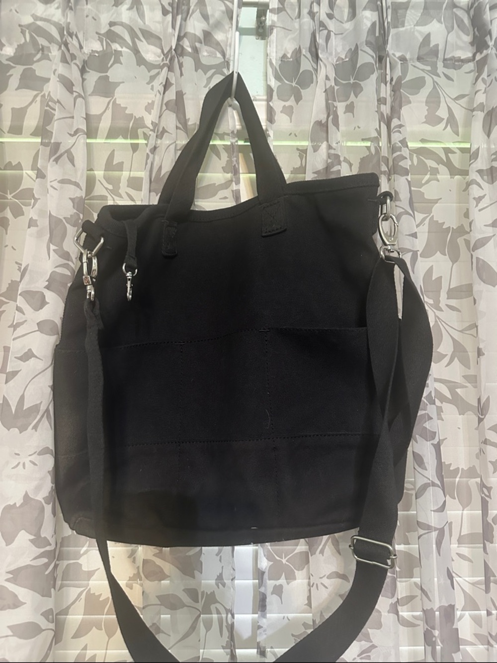 Lands End Black Canvas Tote Bag with Detachable Strap
